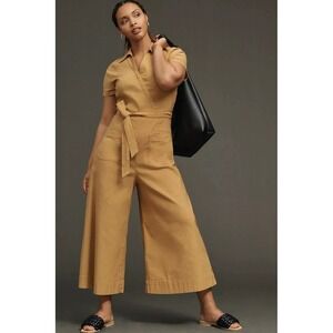 Maeve Anthropologie Sz 0 Wrapped Culotte‎ Wide Leg Jumpsuit Khaki Tan No Belt